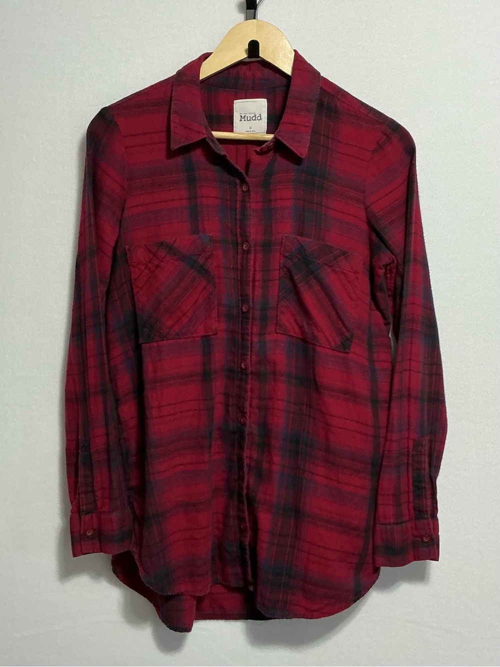 Mudd Plaid Flannel Shirt Women’s M Red Black Button Down Long Sleeve